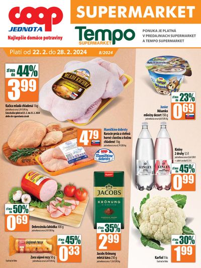 Katalóg COOP Jednota v Topoľčany | Ponuka je platná v predajniach supermarket a tempo supermarket  | 22. 2. 2024 - 28. 2. 2024