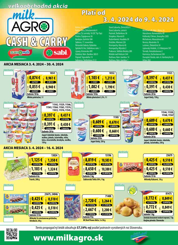 Katalóg Milk Agro v Pezinok | Cash & Carry leták do 30.04  | 3. 4. 2024 - 30. 4. 2024