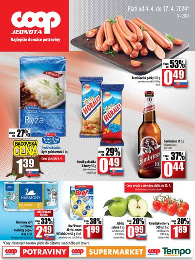 Ponuky Supermarkety v Michalovce | Leták platí od 4. 4. do 17. 4. 2024 de COOP Jednota | 4. 4. 2024 - 17. 4. 2024