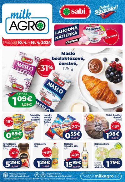 Ponuky Supermarkety v Medzev | Aktuálny leták platí od 10. 4. - 16. 4. 2024 de Milk Agro | 11. 4. 2024 - 16. 4. 2024