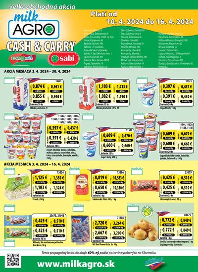 Ponuky Supermarkety v Medzev | Cash & Carry leták veľkoobchodná akcia  de Milk Agro | 11. 4. 2024 - 16. 4. 2024