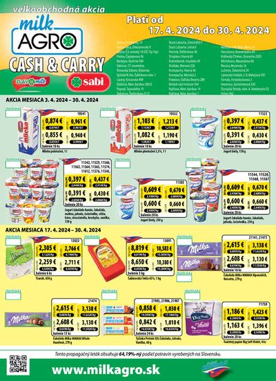 Ponuky Supermarkety v Čierna nad Tisou | Veľkoobchodná akcia de Milk Agro | 17. 4. 2024 - 30. 4. 2024