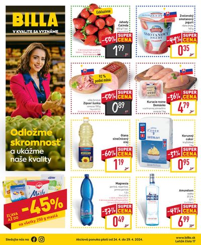 Ponuky Supermarkety v Zlaté Moravce | Odložme skromnosť a ukážme naše kvality de Billa | 24. 4. 2024 - 29. 4. 2024