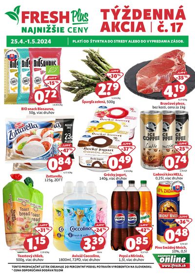 Ponuky Supermarkety v Hnúšťa | Týždenná akcia FRESH Plus de Fresh | 26. 4. 2024 - 8. 5. 2024