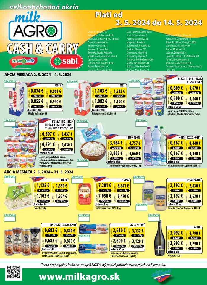 Katalóg Milk Agro v Snina | Cash & Carry leták | 2. 5. 2024 - 14. 5. 2024