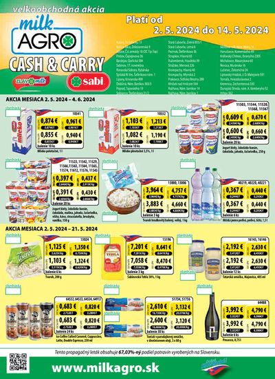 Ponuky Supermarkety v Pezinok | Cash & Carry leták de Milk Agro | 2. 5. 2024 - 14. 5. 2024