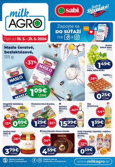 Ponuky Supermarkety v Košice | Aktuálny leták platí od 15. 5. - 21. 5. 2024 de Milk Agro | 15. 5. 2024 - 21. 5. 2024