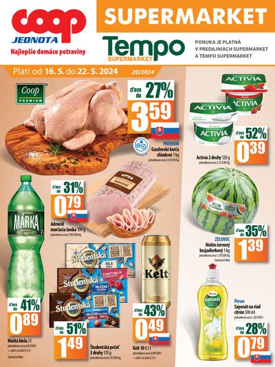 Katalóg COOP Jednota v Bánovce nad Bebravou | Tempo supermarket platí od 16. 5. do 22. 5. 2024  | 16. 5. 2024 - 22. 5. 2024