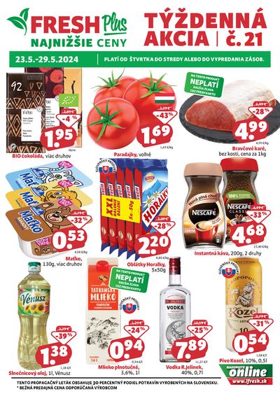 Ponuky Supermarkety v Lipany | Týždenná akcia FRESH Plus de Fresh | 23. 5. 2024 - 5. 6. 2024