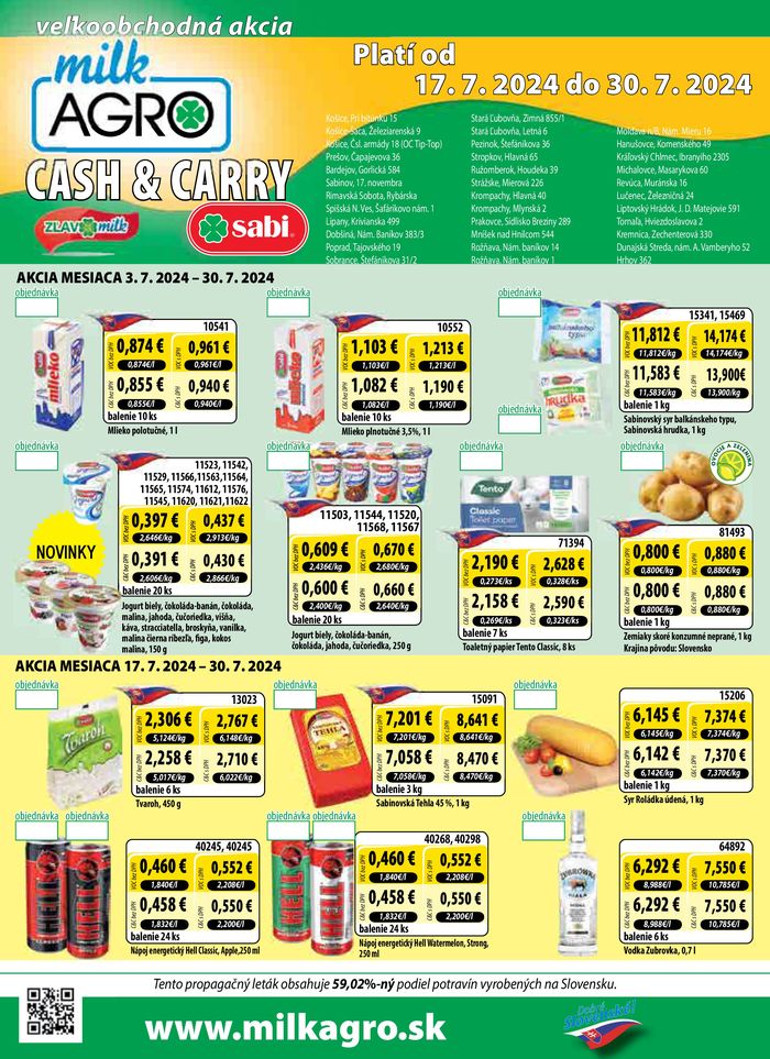 Katalóg Milk Agro v Košice | Cash & Carry leták | 17. 7. 2024 - 30. 7. 2024