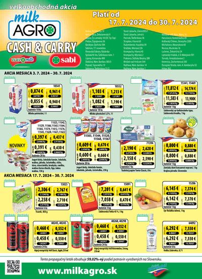 Katalóg Milk Agro v Medzilaborce | Cash & Carry leták | 17. 7. 2024 - 30. 7. 2024