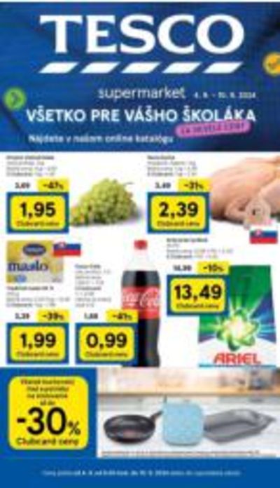 Ponuky Supermarkety v Tisovec | Najlepšie ponuky a zľavy de Tesco | 4. 9. 2024 - 10. 9. 2024