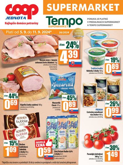 Ponuky Supermarkety v Šamorín | Objavte atraktívne ponuky de COOP Jednota | 5. 9. 2024 - 11. 9. 2024