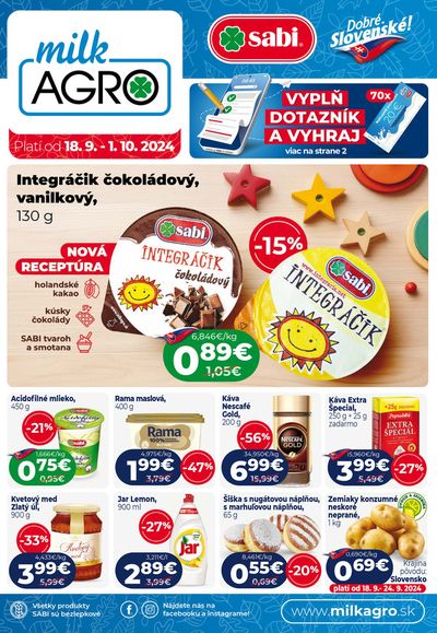 Katalóg Milk Agro v Stará Ľubovňa | Aktuálny leták | 18. 9. 2024 - 1. 10. 2024