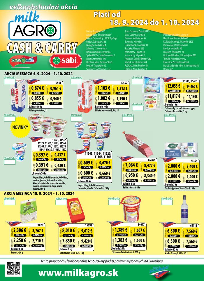 Katalóg Milk Agro v Stará Ľubovňa | Cash & Carry leták | 18. 9. 2024 - 1. 10. 2024