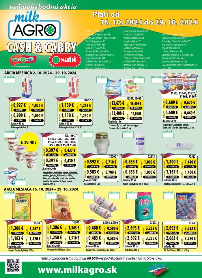 Katalóg Milk Agro v Trnava | Cash & Carry leták | 16. 10. 2024 - 29. 10. 2024