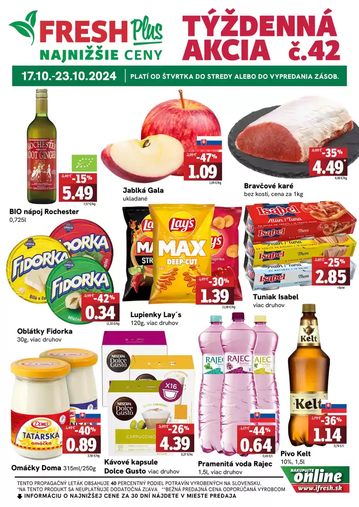 Katalóg Fresh v Dobšiná | Týždenná akcia FRESH Plus | 17. 10. 2024 - 23. 10. 2024