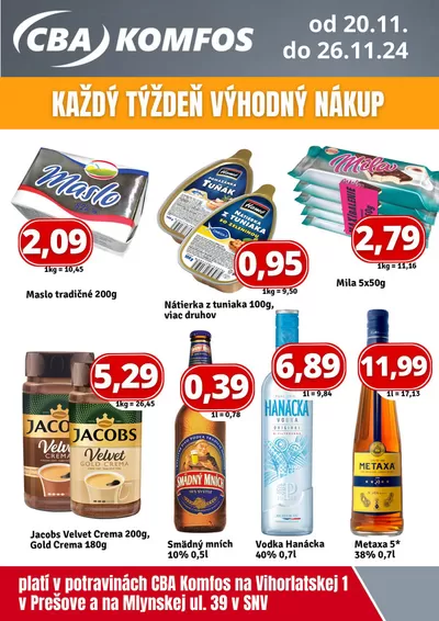 Ponuky Supermarkety v Prešov | CBA Týždenná akcia de CBA | 20. 11. 2024 - 26. 11. 2024