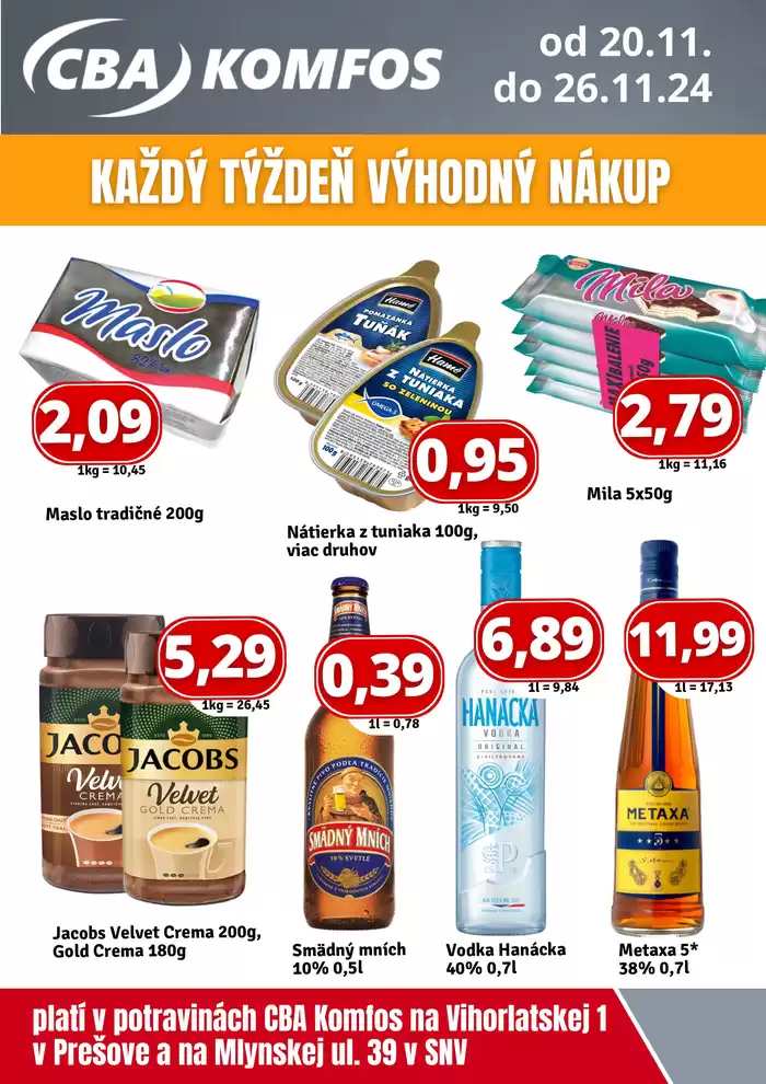 Katalóg CBA v Prešov | CBA Týždenná akcia pre gastrocash v SNV | 20. 11. 2024 - 26. 11. 2024