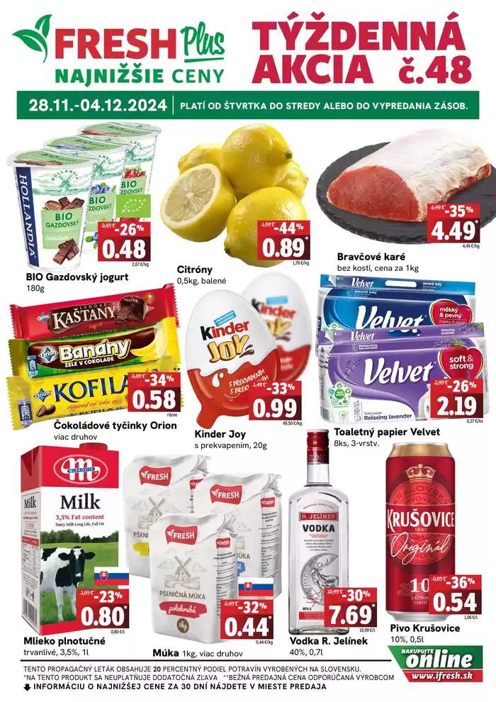 Katalóg Fresh v Veľký Šariš | Týždenná akcia FRESH Plus | 28. 11. 2024 - 4. 12. 2024