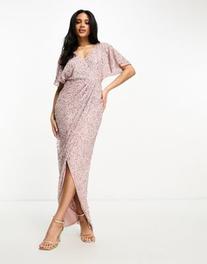 Beauut Bridesmaid embellished maxi wrap dress in frosted pink v akcii za 33,6€ v asos