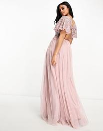 Beauut Bridesmaid embellished maxi dress with open back detail in frosted pink v akcii za 34,64€ v asos
