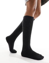 ASOS DESIGN knee high wool mix boot socks in grey v akcii za 5,5€ v asos
