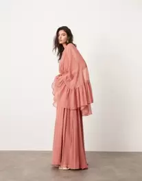 ASOS EDITION chiffon extreme sleeve maxi dress with ruffle back detail in dusky pink v akcii za 110€ v asos