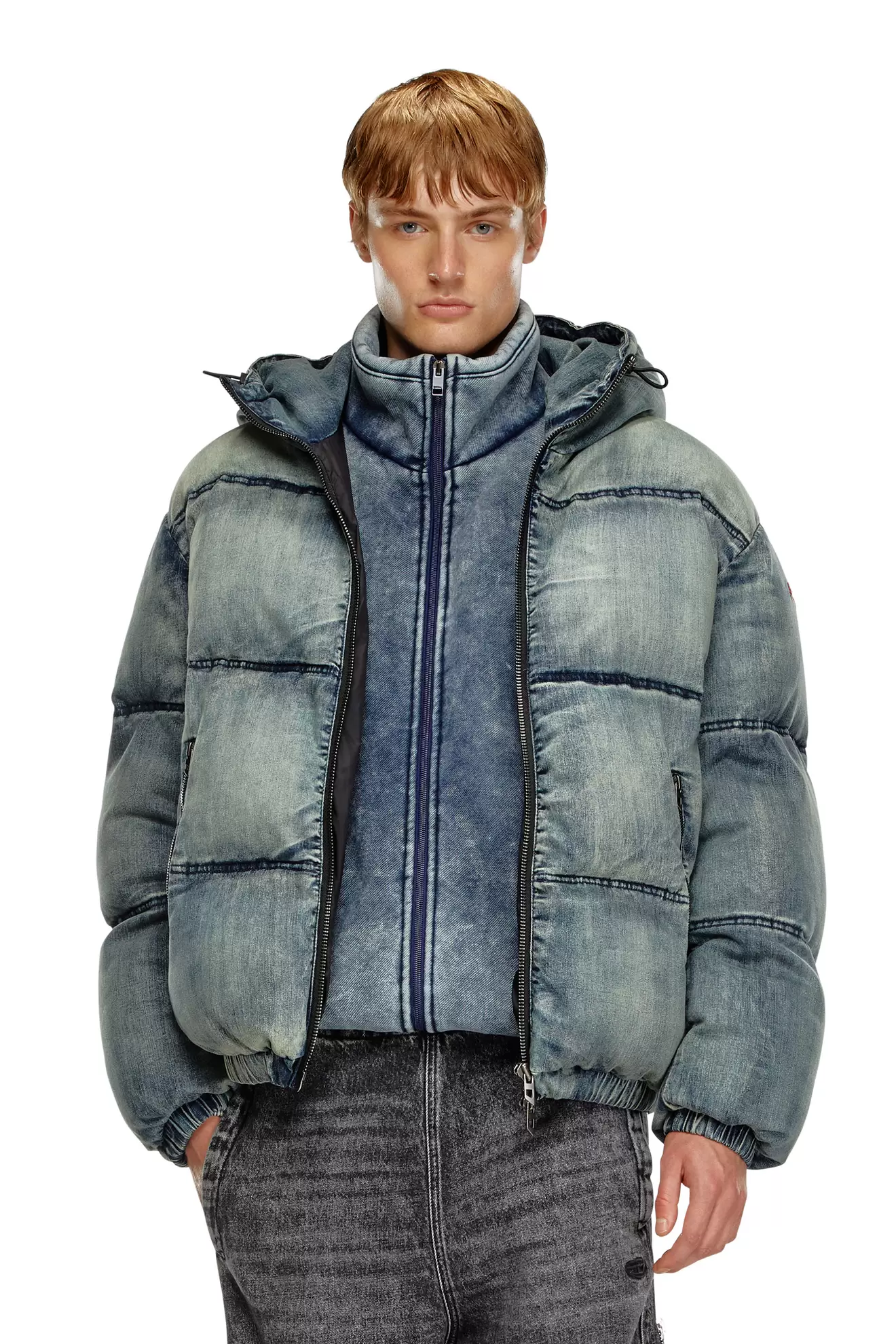 Puffer jacket in treated denim v akcii za 578€ v Diesel