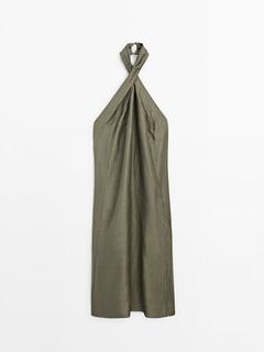 Šaty s výstrihom okolo krku z ľanovej zmesi v akcii za 99,95€ v Massimo Dutti
