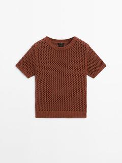 Háčkovaný úpletový sveter s krátkym rukávom v akcii za 79,95€ v Massimo Dutti